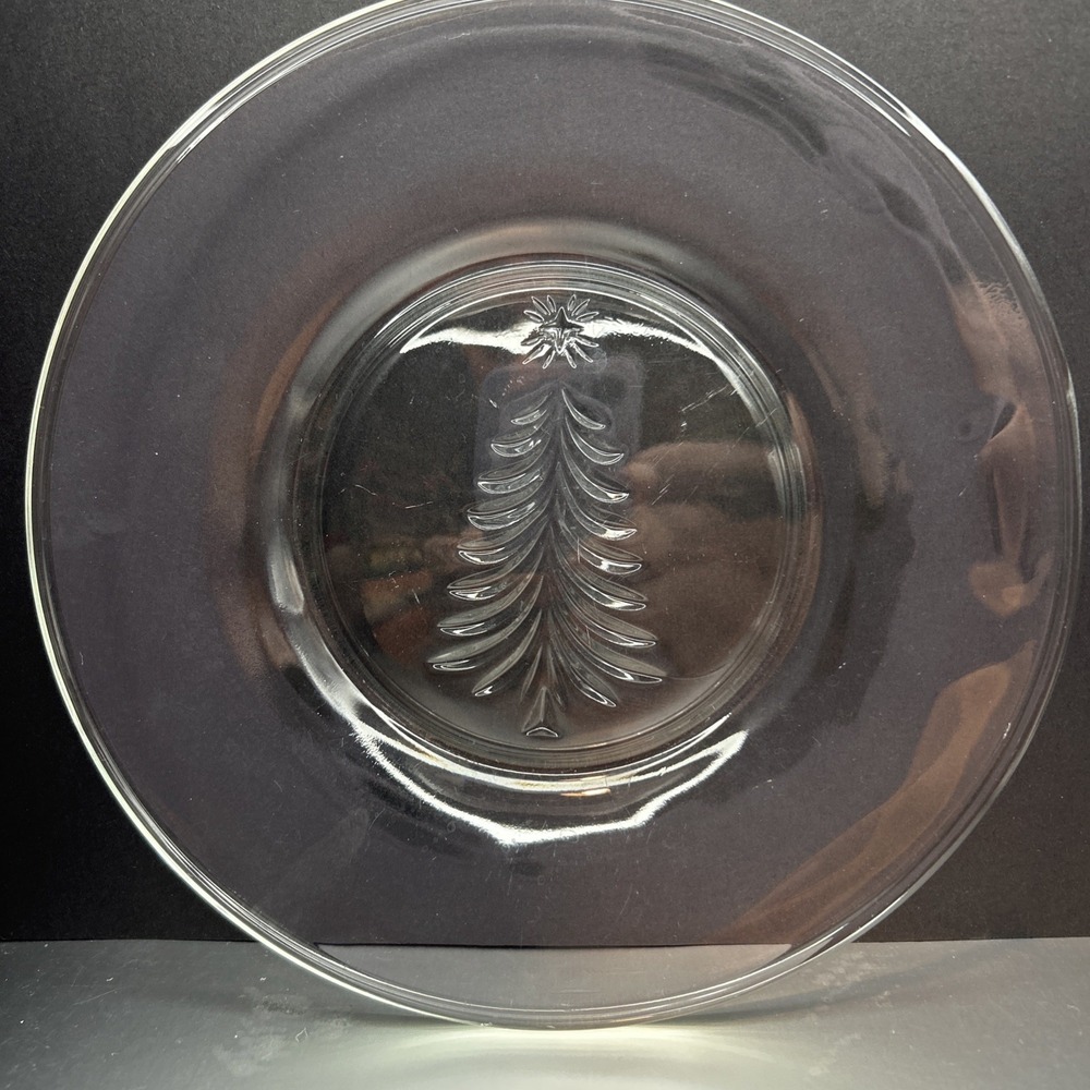 Clear Glass Christmas Tree 8"‎ Salad Dessert Plates Cottagecore Retro Holiday